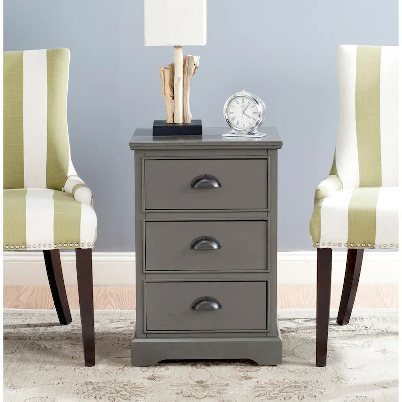 SAFAVIEH Claudine Grey 3-Drawer Storage Side Table - 17.7 x 13.8 x 26.8 - 18Wx14Dx26H