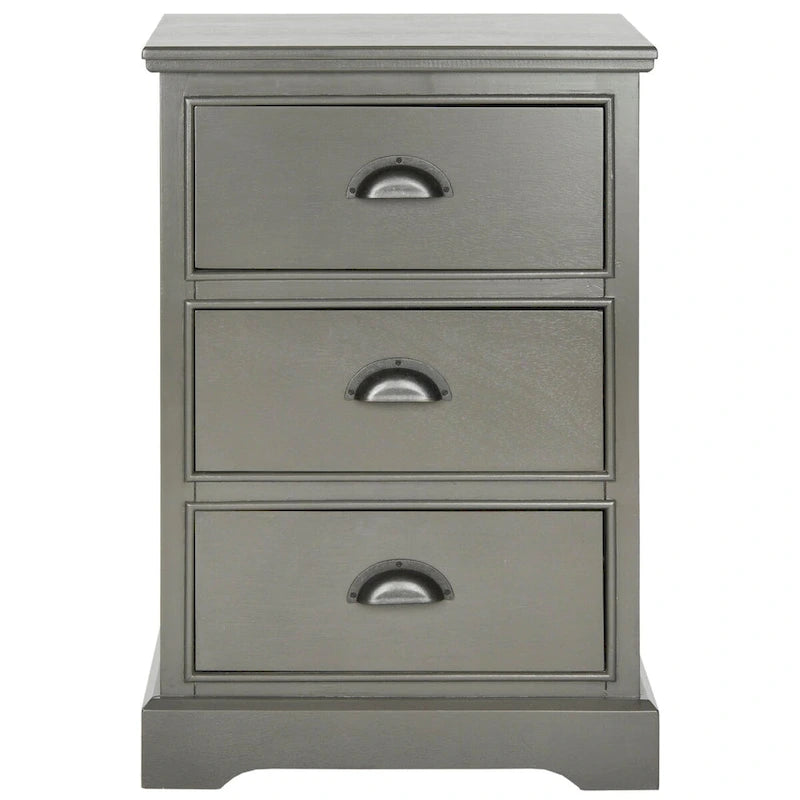 Table d'appoint de rangement à 3 tiroirs avec poignées demi-lune Gris sépia Blanc