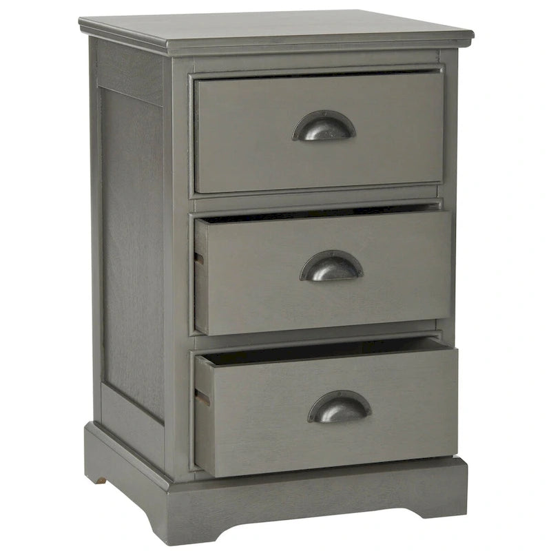 Table d'appoint de rangement à 3 tiroirs avec poignées demi-lune Gris sépia Blanc