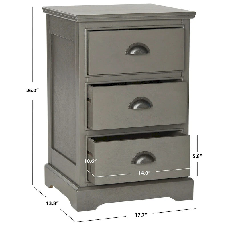 Table d'appoint de rangement à 3 tiroirs avec poignées demi-lune Gris sépia Blanc