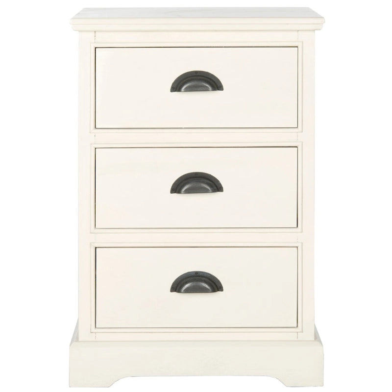 Table d'appoint de rangement à 3 tiroirs avec poignées demi-lune Gris sépia Blanc