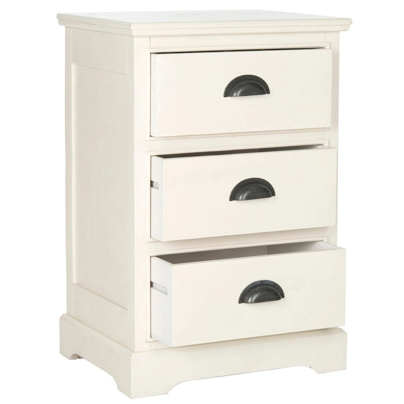 Table d'appoint de rangement à 3 tiroirs avec poignées demi-lune Gris sépia Blanc