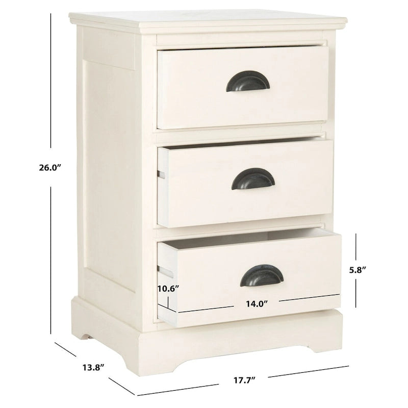 Table d'appoint de rangement à 3 tiroirs avec poignées demi-lune Gris sépia Blanc