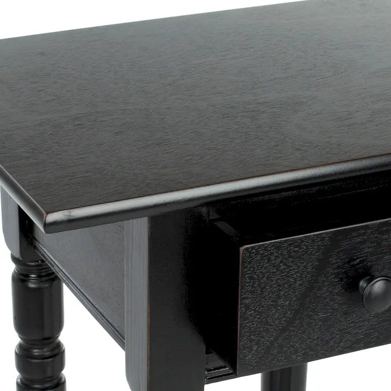 Table d'appoint de style rustique chic en bois sculpté avec tiroir, finition vieillie