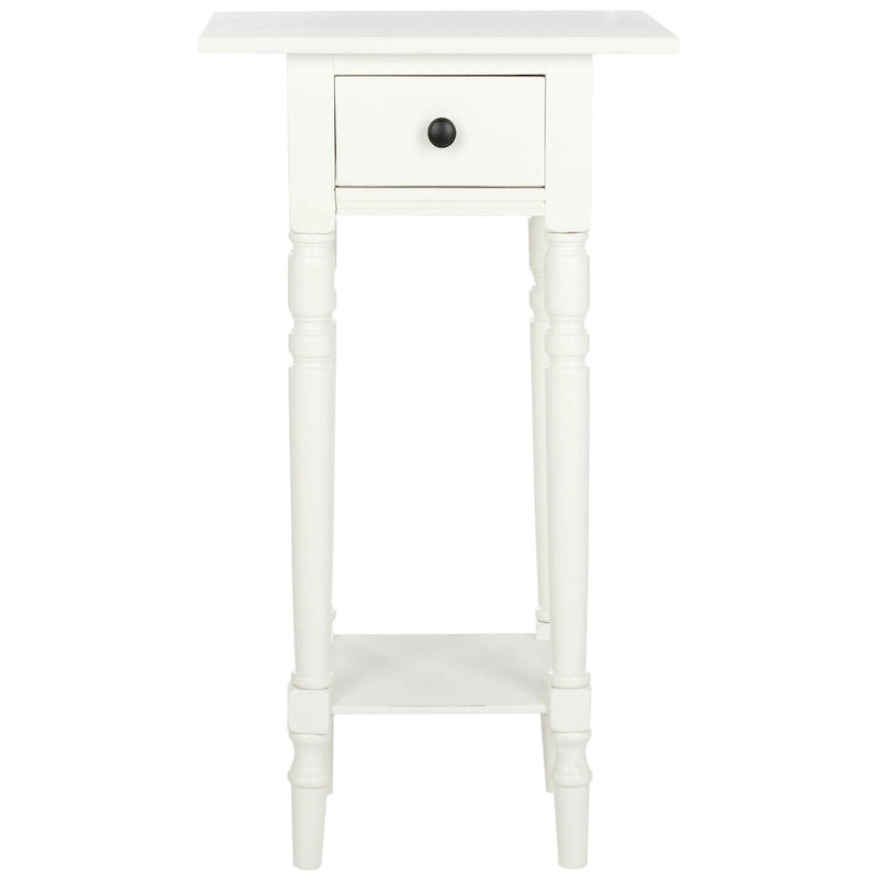 Table d'appoint de style rustique chic en bois sculpté avec tiroir, finition vieillie