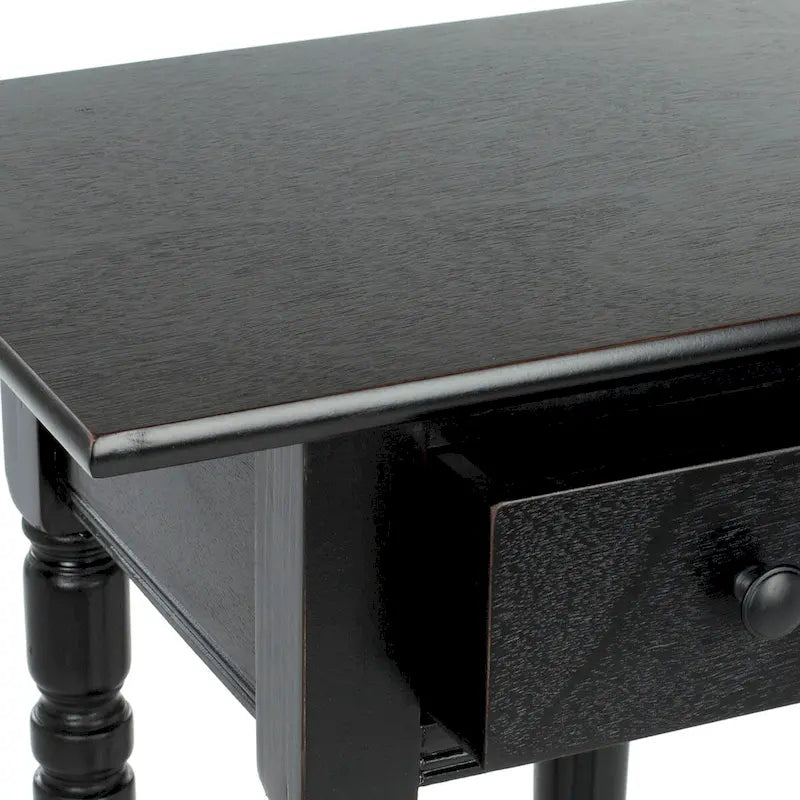 Table d'appoint de style rustique chic en bois sculpté avec tiroir, finition vieillie