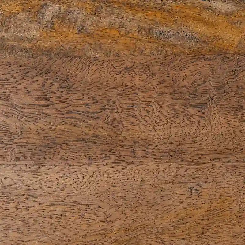 Table basse ronde en rotin avec plateau en bois de manguier blanchi