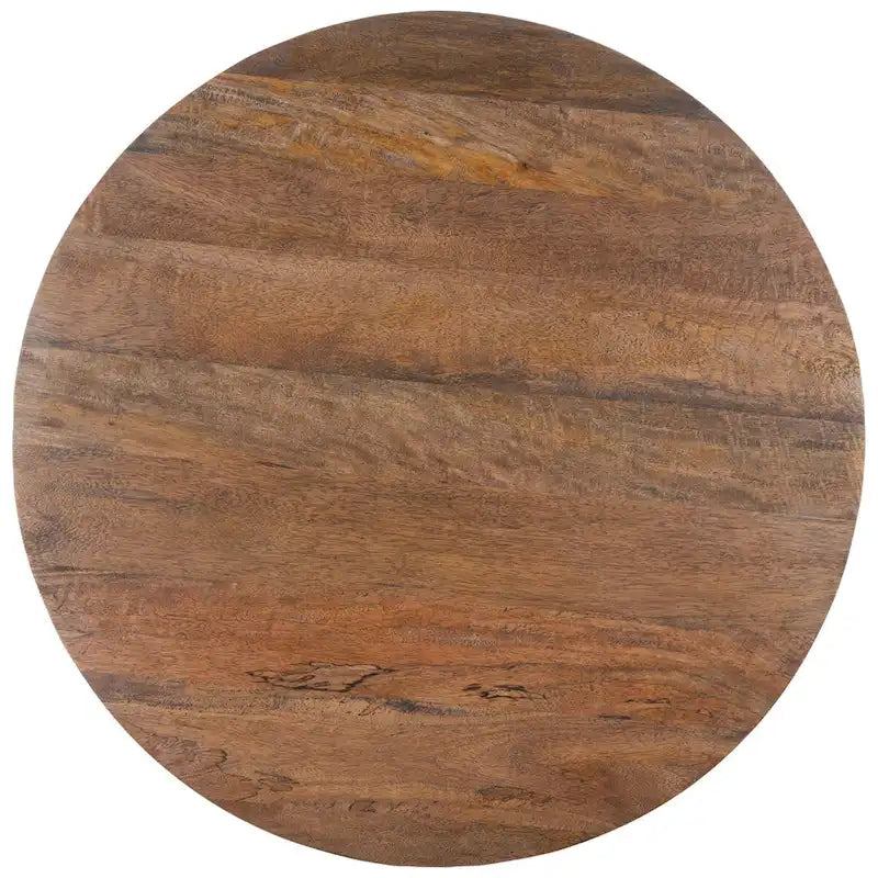Table basse ronde en rotin avec plateau en bois de manguier blanchi