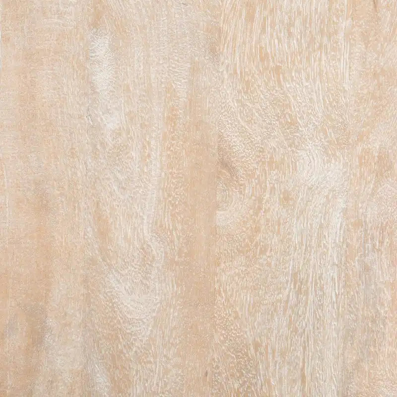 Table basse ronde en rotin avec plateau en bois de manguier blanchi