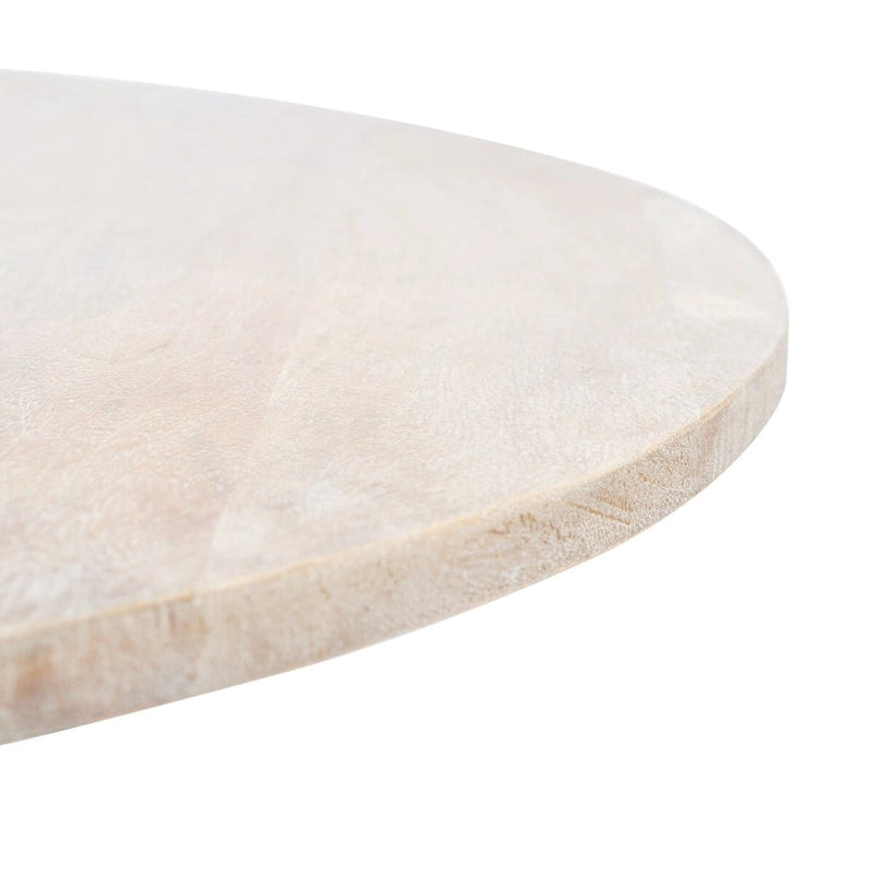 Table basse ronde en rotin avec plateau en bois de manguier blanchi