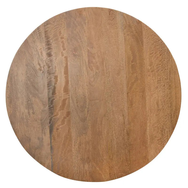 Table basse ronde en rotin avec plateau en bois de manguier blanchi