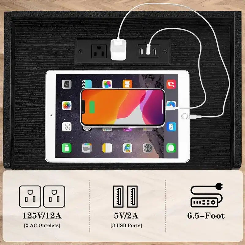 Table de Chevet Rétro avec Station de Recharge USB et Tiroir de Rangement