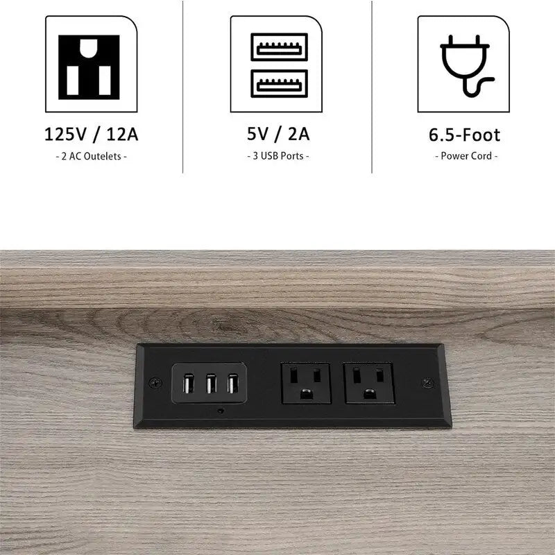 Table de Chevet Rétro avec Station de Recharge USB et Tiroir de Rangement