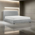Ford Queen Size Platform Bed, Low Profile, Gray Chenille Fabric Upholstery
