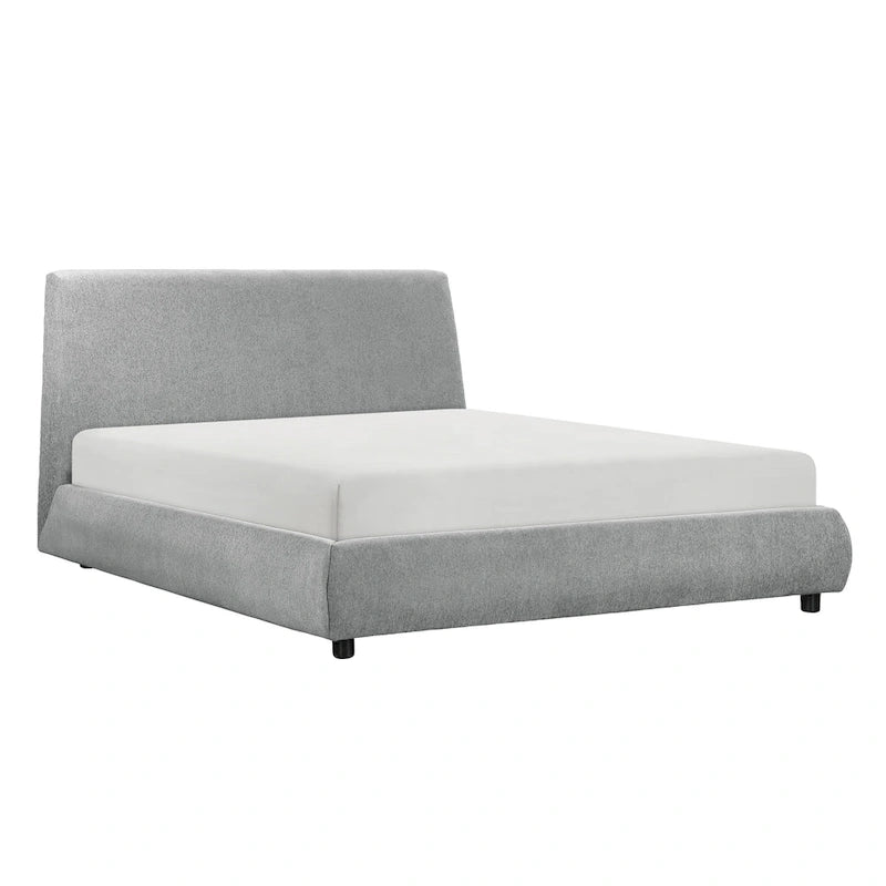 Lit plateforme bas de taille Queen en tissu chenille gris