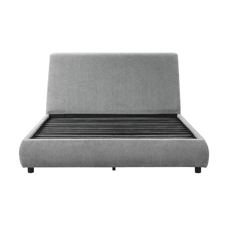 Lit plateforme bas de taille Queen en tissu chenille gris