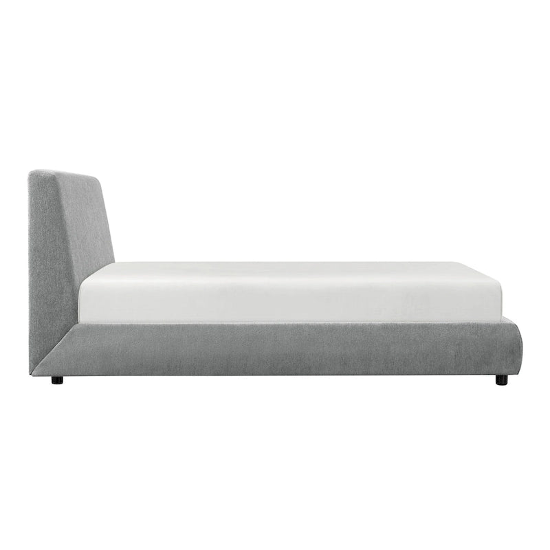 Lit plateforme bas de taille Queen en tissu chenille gris