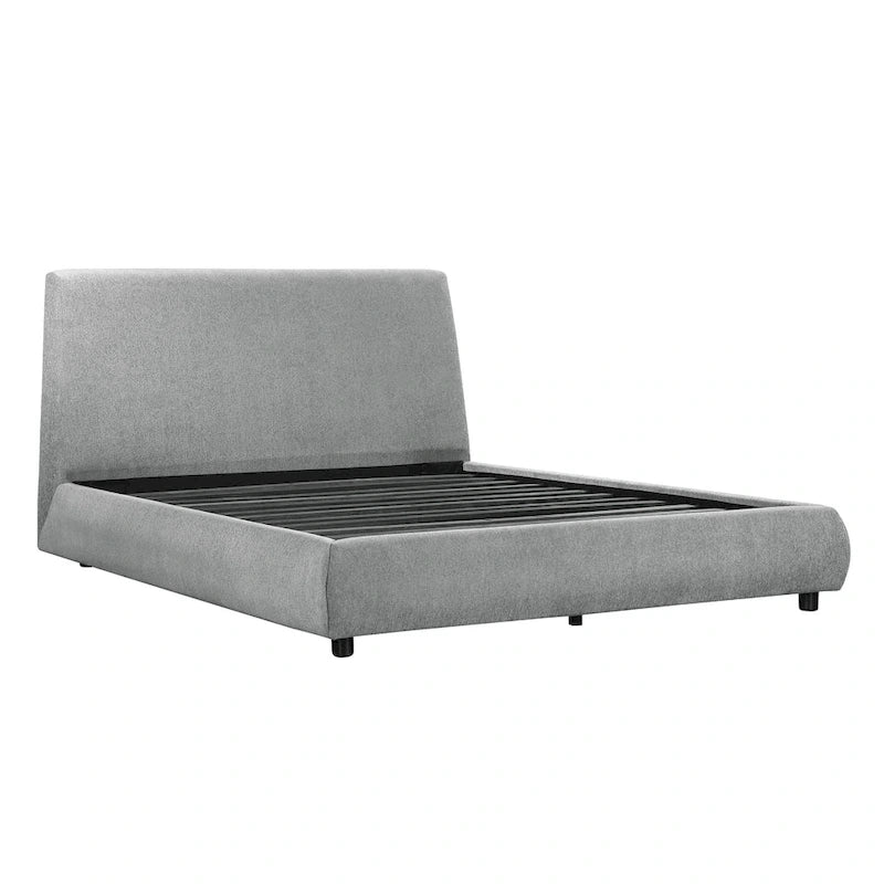 Lit plateforme bas de taille Queen en tissu chenille gris