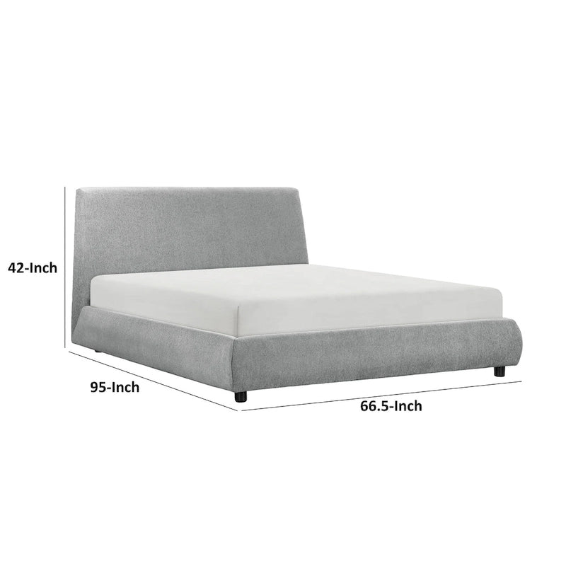 Lit plateforme bas de taille Queen en tissu chenille gris