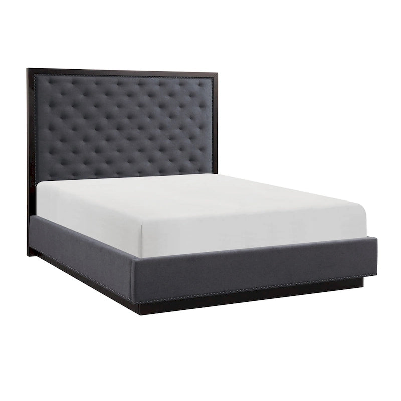 Lit rembourré Queen Size avec tête de lit capitonnée en polyester gris anthracite