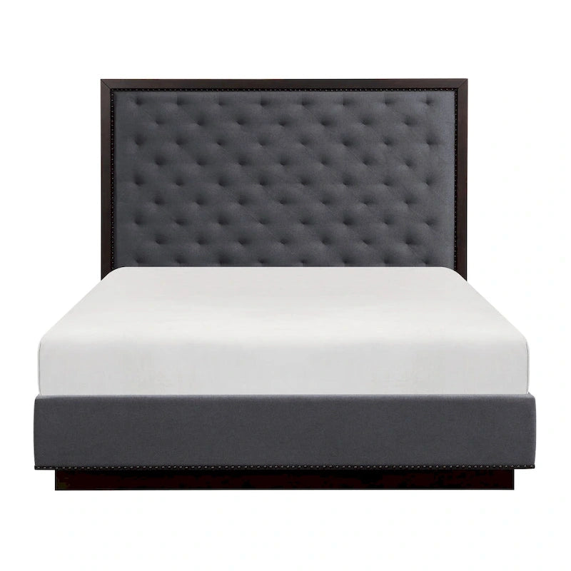 Lit rembourré Queen Size avec tête de lit capitonnée en polyester gris anthracite