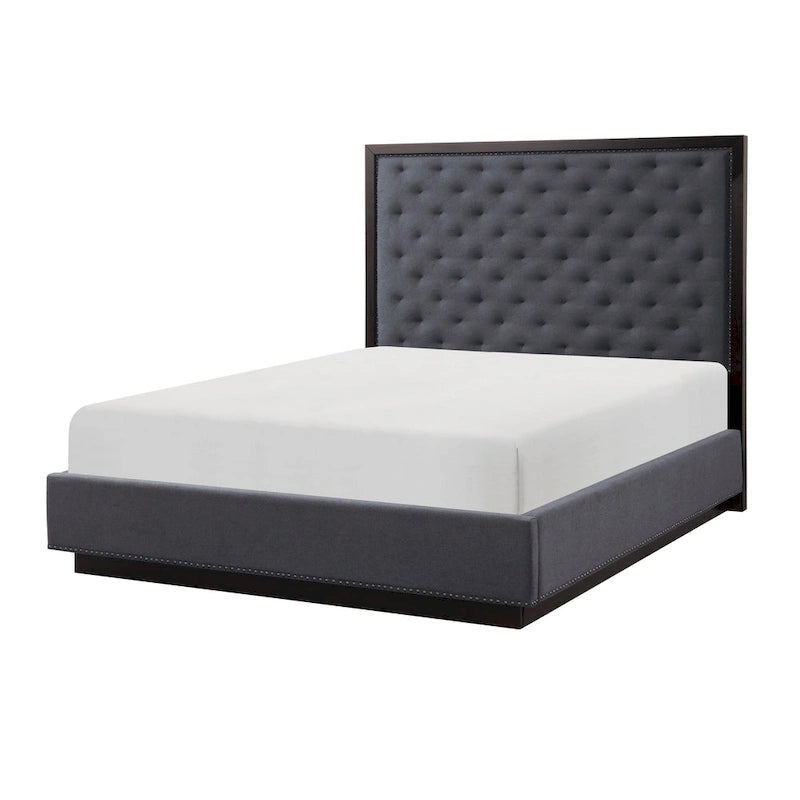 Lit rembourré Queen Size avec tête de lit capitonnée en polyester gris anthracite