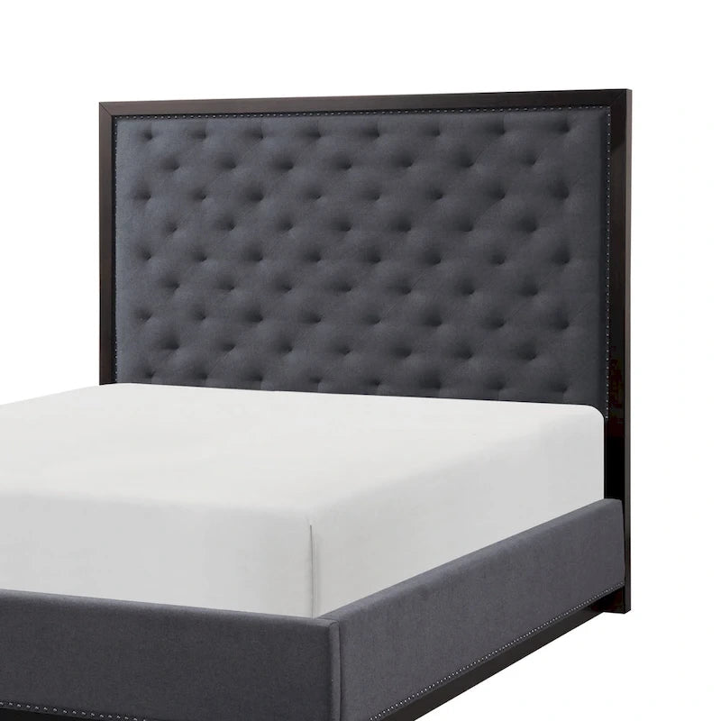 Lit rembourré Queen Size avec tête de lit capitonnée en polyester gris anthracite