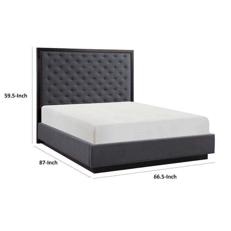 Lit rembourré Queen Size avec tête de lit capitonnée en polyester gris anthracite