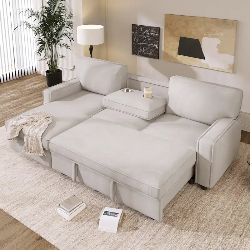 Canapé-lit d'angle avec rangement, porte-gobelets et port USB