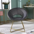 Fauteuil d'appoint rond en velours avec piètement luge en métal doré, vert gris bleu