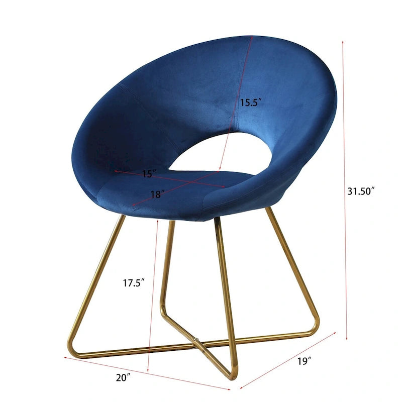 Fauteuil d'appoint rond en velours avec piètement luge en métal doré, vert gris bleu