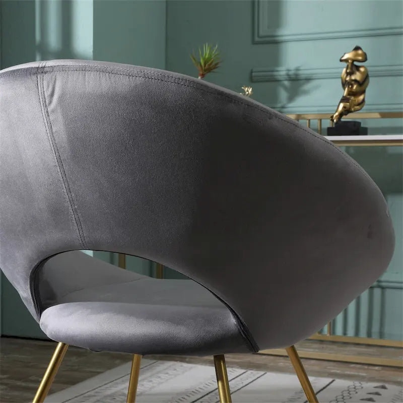 Fauteuil d'appoint rond en velours avec piètement luge en métal doré, vert gris bleu