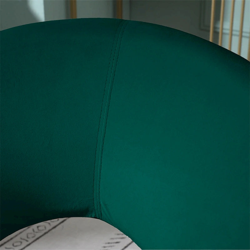 Fauteuil d'appoint rond en velours avec piètement luge en métal doré, vert gris bleu
