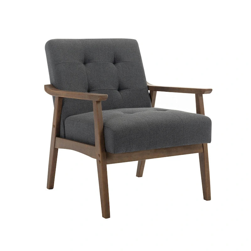 Fauteuil d'appoint capitonné en tissu de style Mid-Century avec pieds en bois d'hévéa