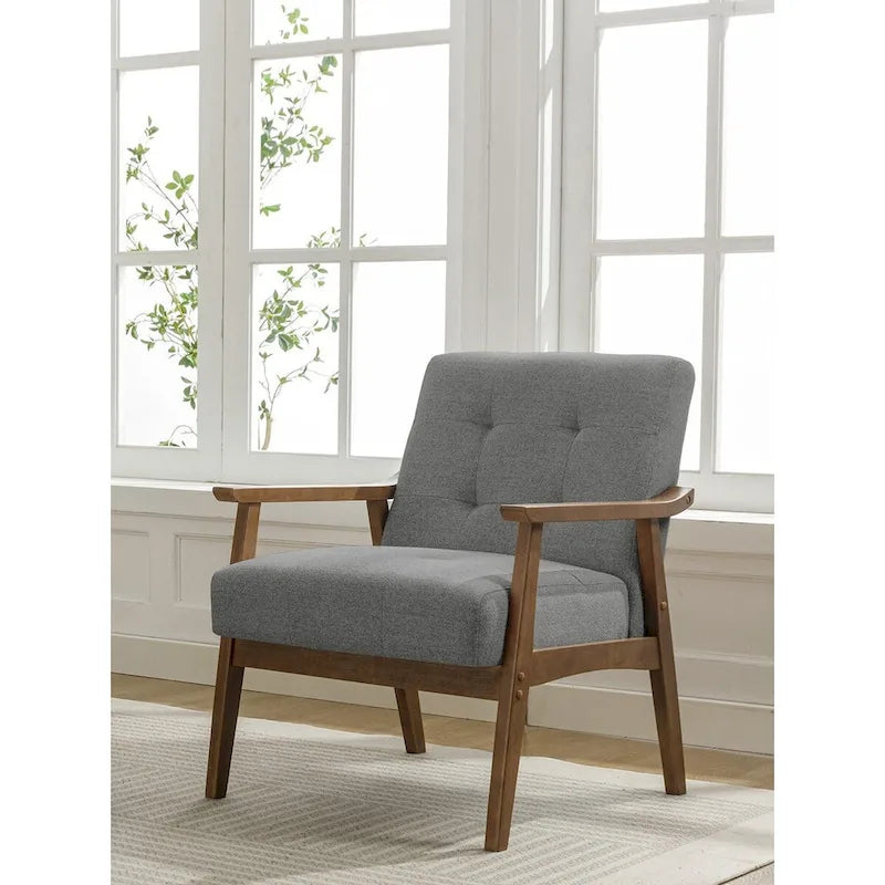 Fauteuil d'appoint capitonné en tissu de style Mid-Century avec pieds en bois d'hévéa