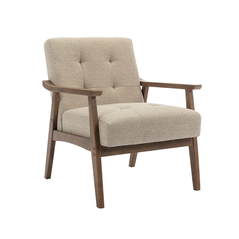 Fauteuil d'appoint capitonné en tissu de style Mid-Century avec pieds en bois d'hévéa