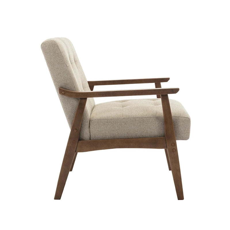 Fauteuil d'appoint capitonné en tissu de style Mid-Century avec pieds en bois d'hévéa