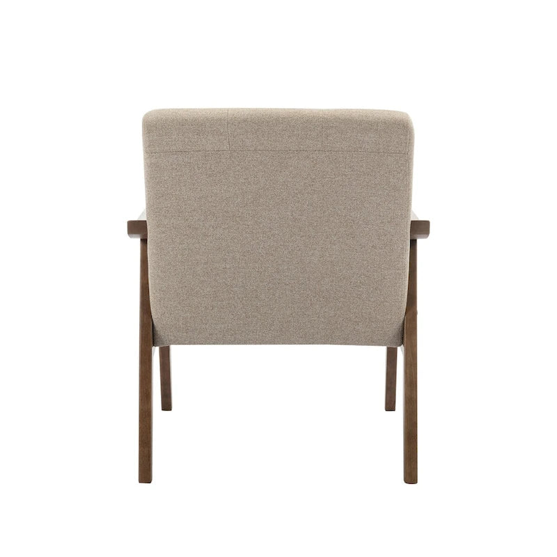 Fauteuil d'appoint capitonné en tissu de style Mid-Century avec pieds en bois d'hévéa