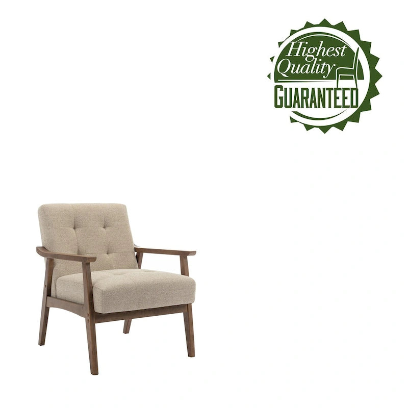 Fauteuil d'appoint capitonné en tissu de style Mid-Century avec pieds en bois d'hévéa
