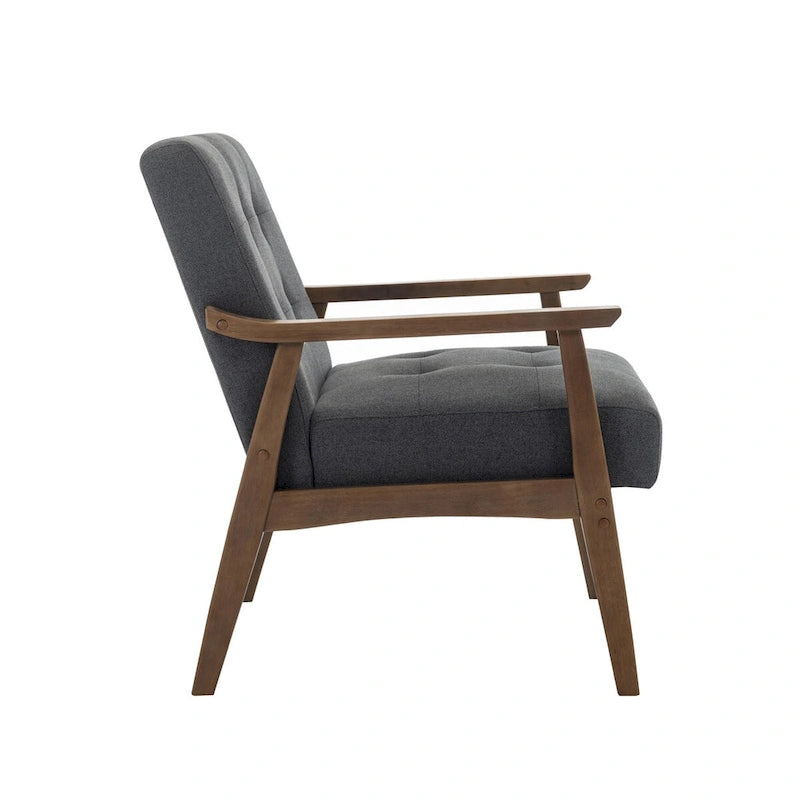 Fauteuil d'appoint capitonné en tissu de style Mid-Century avec pieds en bois d'hévéa