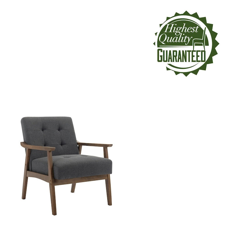 Fauteuil d'appoint capitonné en tissu de style Mid-Century avec pieds en bois d'hévéa