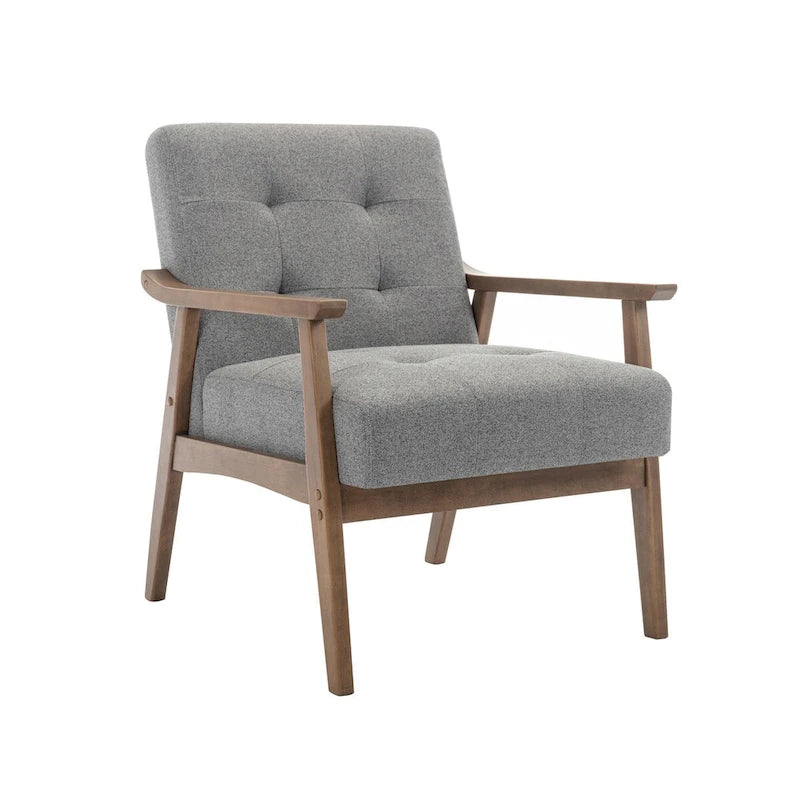 Fauteuil d'appoint capitonné en tissu de style Mid-Century avec pieds en bois d'hévéa