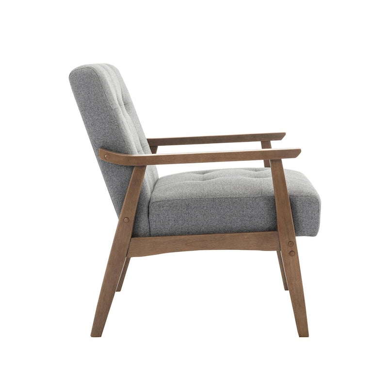 Fauteuil d'appoint capitonné en tissu de style Mid-Century avec pieds en bois d'hévéa