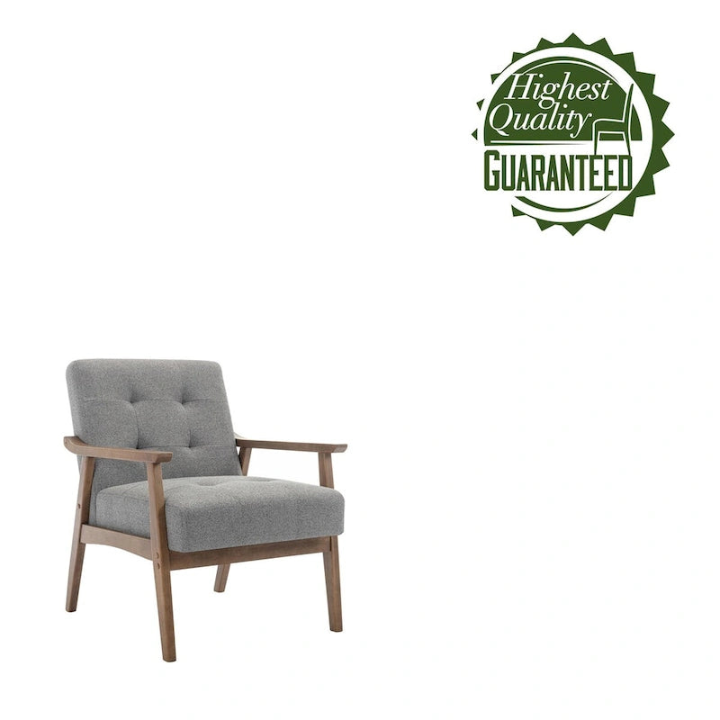 Fauteuil d'appoint capitonné en tissu de style Mid-Century avec pieds en bois d'hévéa