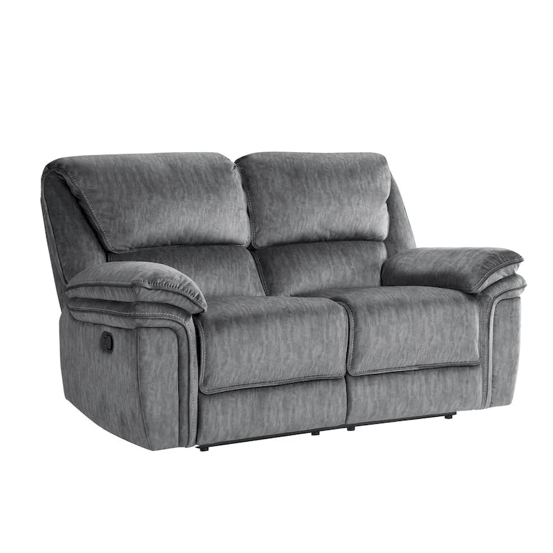 Causeuse inclinable double manuelle en microfibre touffetée grise avec accoudoirs rembourrés