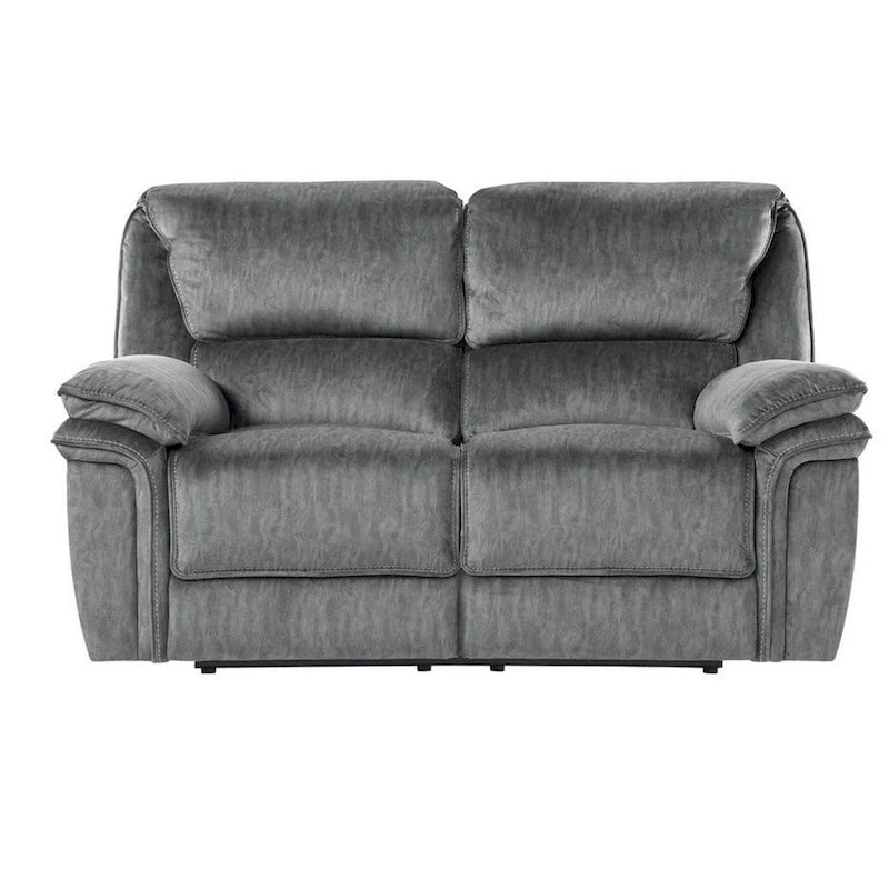 Causeuse inclinable double manuelle en microfibre touffetée grise avec accoudoirs rembourrés