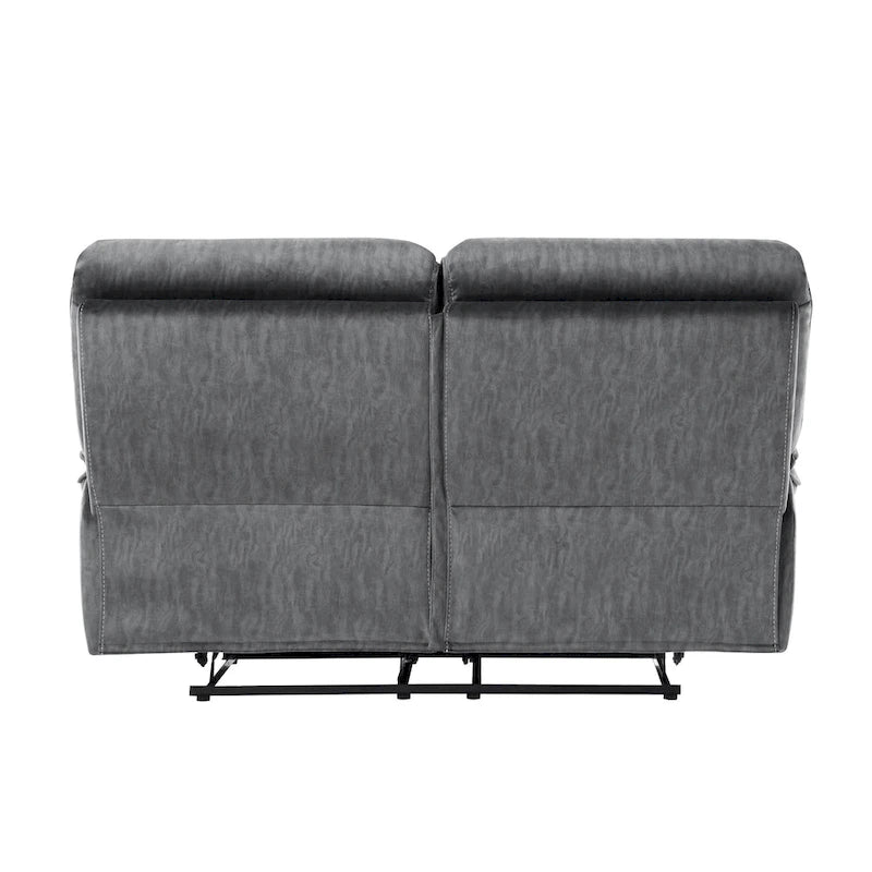 Causeuse inclinable double manuelle en microfibre touffetée grise avec accoudoirs rembourrés