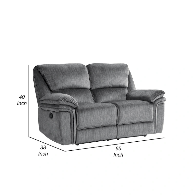 Causeuse inclinable double manuelle en microfibre touffetée grise avec accoudoirs rembourrés