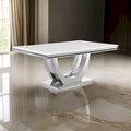 71 Inch Dining Table, Rectangular White Faux Marble Top, Pedestal Base