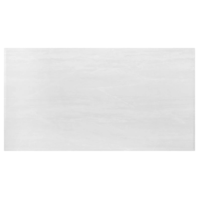 Table à manger rectangulaire avec plateau en faux marbre blanc et pied central chromé
